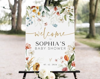Wildflower Welcome Sign Poster, Shower Welcome Sign, Floral Welcome Sign Template, Instant Download, Edit with TEMPLETT, WLP-DUT 4903