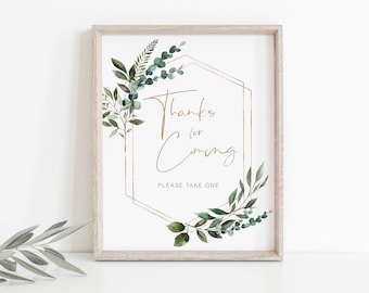 Greenery Thank You Favors Sign, Thank you Favors Sign, Printable Thank You Sign, Shower Sign, Edit with TEMPLETT, WLP-GBR 4334