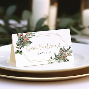 Christmas Place Card Template, Holiday Party Seating Card, Food Labels, Name Card, Instant Download, Edit with TEMPLETT, WLP-CHG 8026