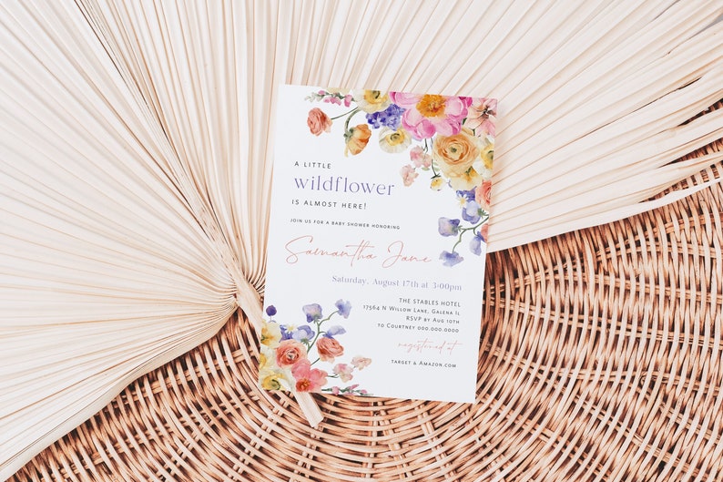 Boho BabyShower Invitation, Wildflower Baby Shower Invitation, A Little wildflower Baby Invitation, Edit with TEMPLETT, WLP-FLI 5589 image 1