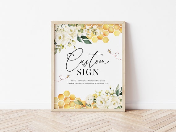 Bee Custom Sign, (Portrait and Landscape), Honeybee Editable Sign Template, 8x10, Printable Shower Sign, Edit with TEMPLETT, WLP-FBE 3794