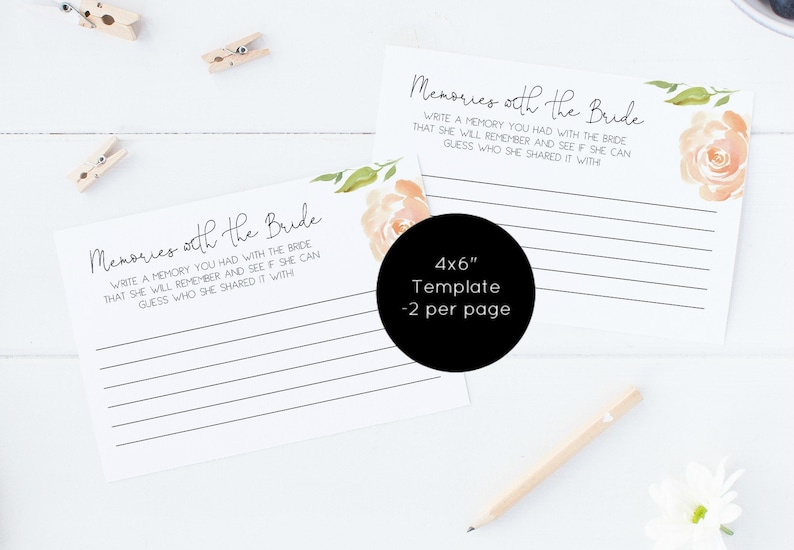 Peach Bridal Shower Game Cards Instant Download Share a Memory Game Bridal shower Sign Memories with the Bride Game WLP980
