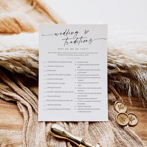 Wedding Traditions Bridal Shower Game, Modern Bridal Shower Wedding Game, Editable Game Card, Edit with TEMPLETT, WLP-LIN 6198