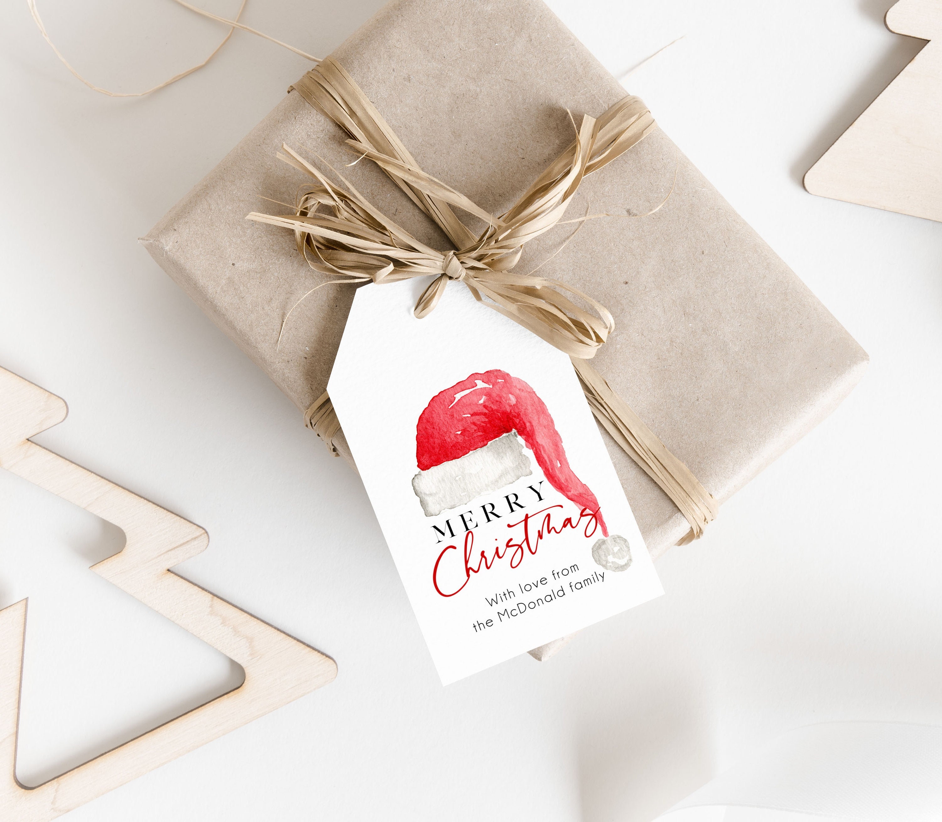 Christmas Gift Tag, Santa Hat Gift Tag, Holiday Gift Tag, Elf Christmas Tag, TEMPLETT, Personalized Christmas Tag, WLP- CHT 3775