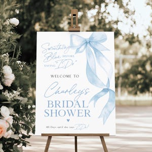 Blue Bow Bridal Welcome Sign, She's Tying the Knot Welcome Poster, Coquette Bridal  Shower Welcome Poster Template, TEMPLETT, WLP-BOW 8098