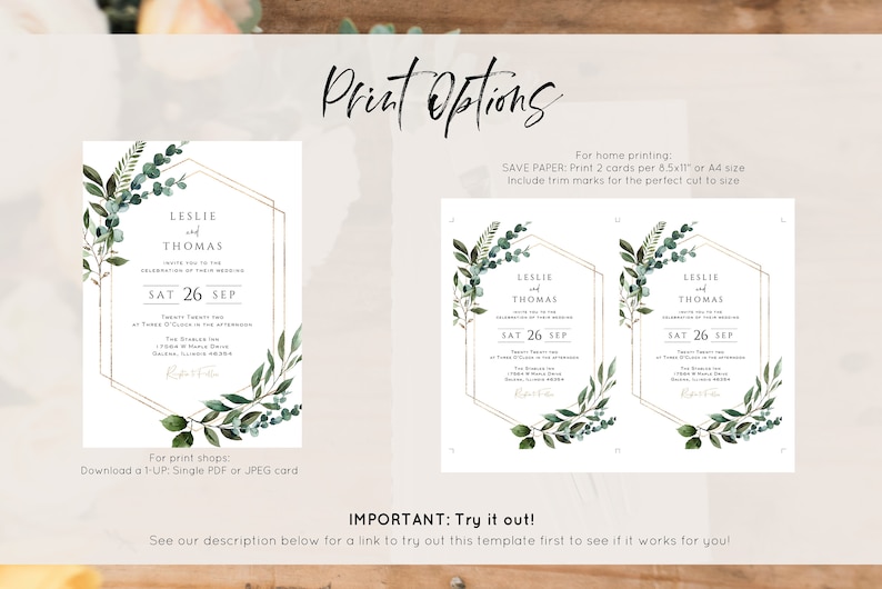 Greenery Wedding Invitation Template, Printable Wedding Invitation, Wedding Invitation, Edit with TEMPLETT, Instant Download, WLP-GBR 4241 image 6