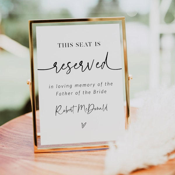 Reserved Seating Sign, Wedding Memorial Sign, Wedding Memory Reserved Sign, In Loving Memory Sign Printable, 2 Sizes, TEMPLETT, WLP-PAL 6877