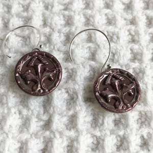 1900s Antique Tinted Button Earrings-Victorian Style-Vintage Mauve Earrings-Sterling Silver-Button Jewelry-Upcycled Repurposed Earrings-Gift