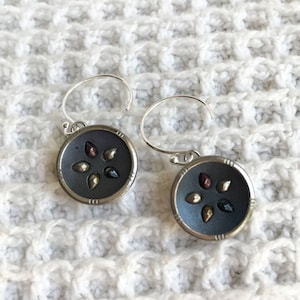 Antique Victorian Tinted Button Earrings-Vintage Earrings-Sterling Silver-Button Jewelry-Repurposed Upcycled Earrings-Unique Gift for Her