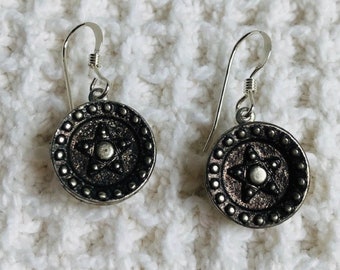 Antique Metal Button Earrings-Victorian Style Earrings-Vintage Earrings-Unique Star Earrings-Button Jewelry-Sterling Silver-Upcycled Earring