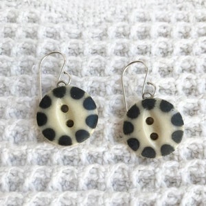 Antique 1900s China Stencil Button Earrings-Vintage Boho Earrings-Button Jewelry-Unique Upcycled Repurposed Jewelry-Sterling Silver-Gift