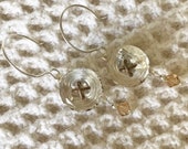 Antique Glass Button Earrings-Vintage Style-Victorian Style-Sterling Silver-Swarovski Crystals-Unique Repurposed Earring-Silver Earring-Gift