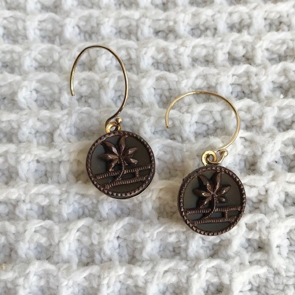 1800s Victorian Tiny Picture Button Earrings-Vintage Earrings-14k Gold Filled-Button Jewelry-Unique Upcycled Earrings-Antique Floral Earring