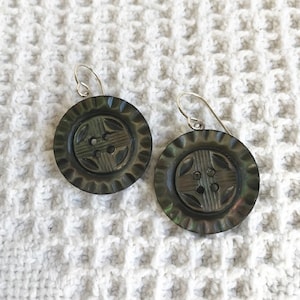 1900s Antique Mother of Pearl Button Earrings-Vintage Earring--Sterling Silver-Unique Upcycled Large Shell Earring-Boho Style-Button Jewelry
