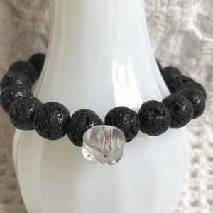 1800s Antique Button Bracelet-Black Lava Bead Bracelet-Unique Beaded Stretch Bracelet-Button Jewelry-Repurposed Vintage Bracelet-Upcycled