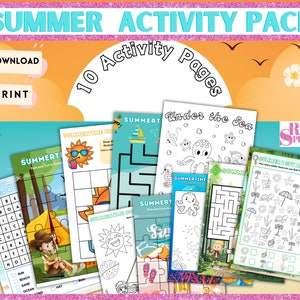 Summer Kids Activity Packet, Summer Camp, Printable Activity Bundle, Coloring Pages, Mazes, Word Search, Word Find, Games, Digital Download
