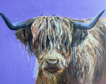 Highland Cow Canvas Print: Hamish Oil Painting, 12 inch Square