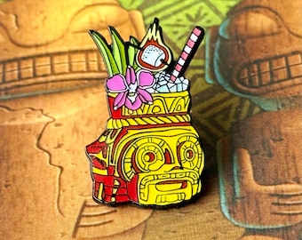 Flaming Tiki Drink Pin