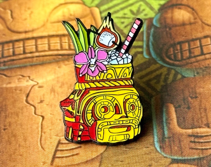 Flaming Tiki Drink Pin
