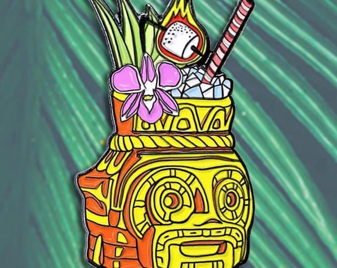 Flaming Tiki Drink Pin