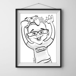 Black/White Caricature - Personalized Cartoon Drawing - Live Theme Park Style