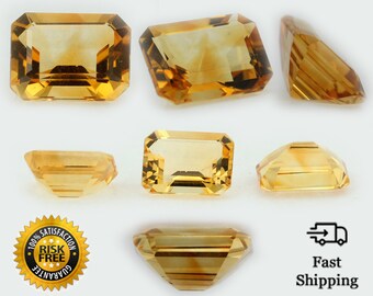 Loose Emerald Cut Genuine Natural Citrine Stone Single Yellow November Birthstone Shape 5x3mm - 14x12mm