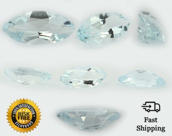 Loose Marquise Cut Genuine Aquamarine Topaz Stone Single Blue March Birthstone Shape 4x2mm - 14x7mm