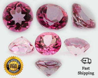 Loose Round Cut Genuine Natural Pink Topaz Stone Single October Birthstone Shape 2mm - 12mm