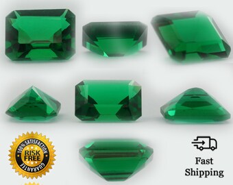 Loose Emerald Cut Emerald CZ Stone Single Green Cubic Zirconia May Birthstone 9x7mm - 12x10mm