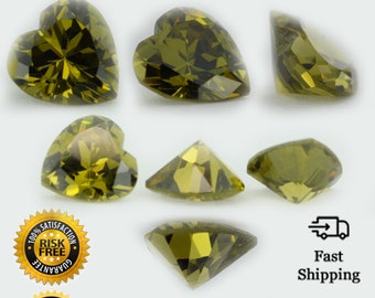 Loose Heart Shape Cut Peridot CZ Stone Single Cubic Zirconia August Birthstone 4mm - 10mm