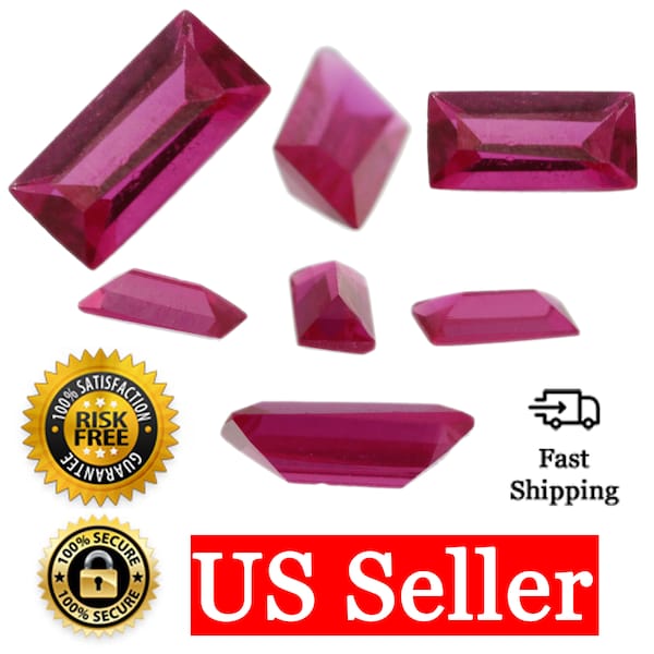 Loose Straight Baguette Ruby CZ Stone Single Red Cubic Zirconia July Birthstone 3x1.5mm - 6x3mm