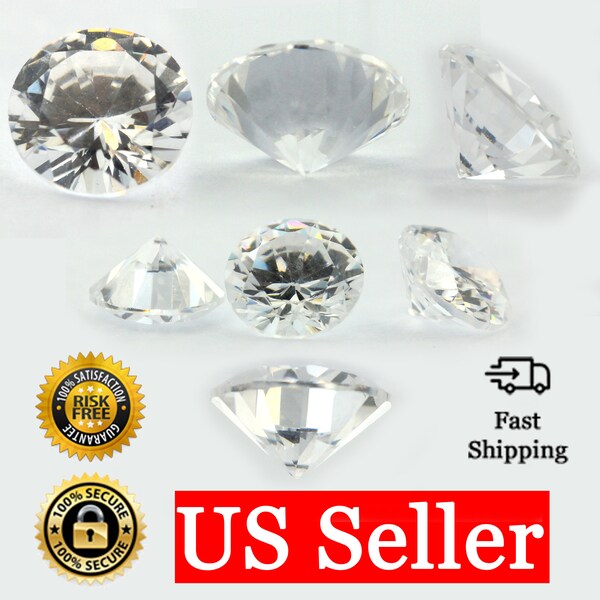 Loose Round Cut Clear CZ Stone Single Cubic Zirconia April Birthstone Shape 1mm - 12mm