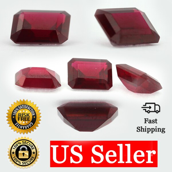 Loose Emerald Cut Garnet CZ Stone Single Red Cubic Zirconia January Birthstone Shape 5x3mm - 12x10mm