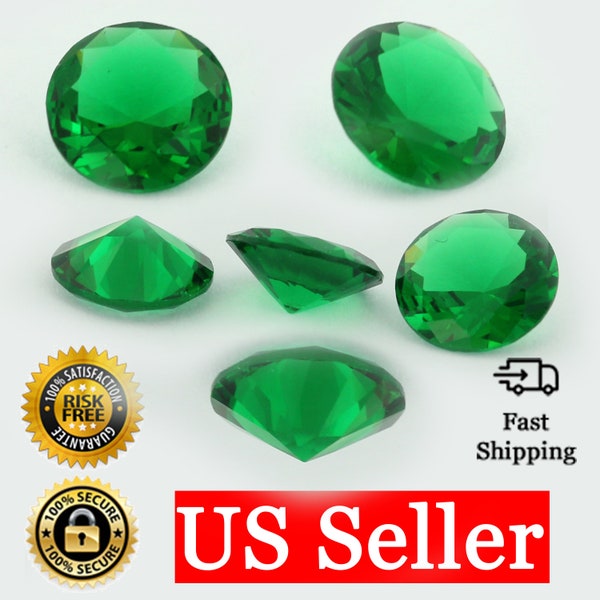 Loose Round Cut Emerald CZ Stone Single Green Cubic Zirconia May Birthstone 1mm - 12mm