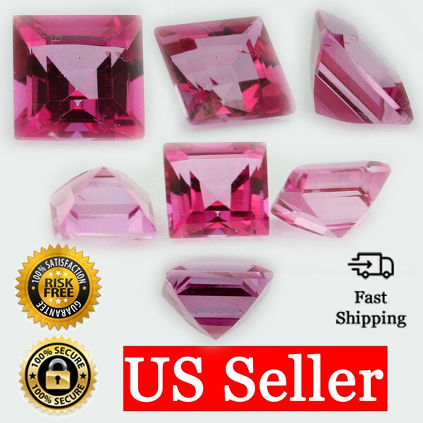 Loose Princess Cut Genuine Natural Pink Topaz Stone Single October Birthstone Shape 2mm - 10mm