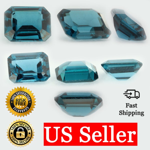 Loose Emerald Cut Blue Zircon CZ Stone Single Cubic Zirconia December Birthstone 5x3mm - 12x10mm