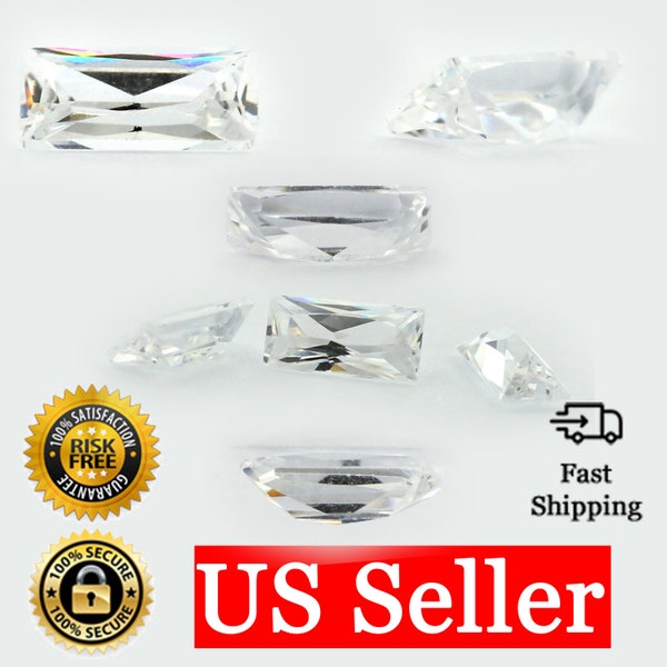 Loose Straight Baguette Clear CZ Stone Single Cubic Zirconia April Birthstone 2x1.5mm - 6x3mm
