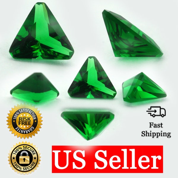 Loose Triangle Cut Emerald CZ Stone Single Green Cubic Zirconia May Birthstone 4mm - 8mm