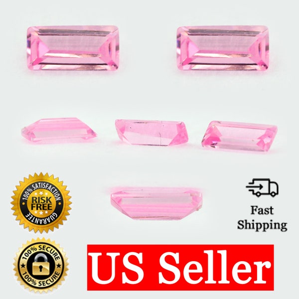 Loose Straight Baguette Pink Sapphire CZ Stone Single Cubic Zirconia October Birthstone 3x1.5mm - 6x3mm