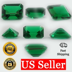 Loose Emerald Cut Emerald CZ Stone Single Green Cubic Zirconia May Birthstone 9x7mm 12x10mm image 1
