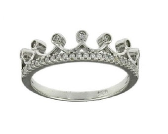 Silver CZ Crown Ring Size 7