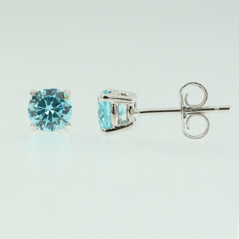 Sterling Silver 925 Birthstone Stud Earrings Round Cut CZ Etsy