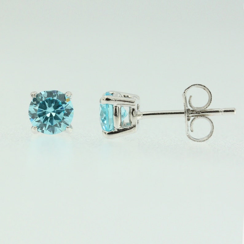 Sterling Silver 925 Birthstone Stud Earrings Round Cut CZ Womens Babys Girls Men image 4