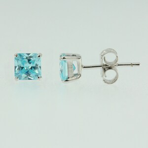 Sterling Silver 925 Birthstone Stud Earrings Princess Cut CZ Womens Babys Girls image 4