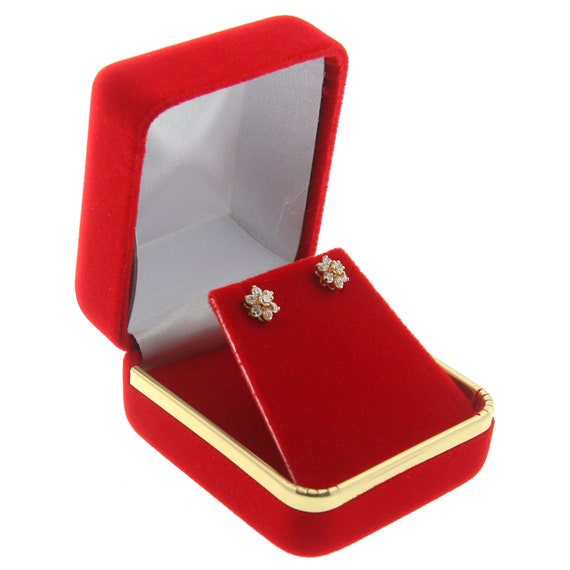 Red Velvet Stud Earring Box Display Jewelry Gift Boxes Gold Trim 1 Dozen 