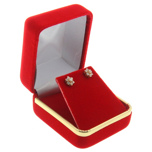 Red Velvet Stud Earring Box Display Jewelry Gift Box Gold Trim