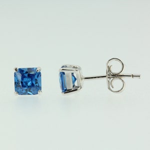 Sterling Silver 925 Birthstone Stud Earrings Princess Cut CZ Womens Babys Girls image 8