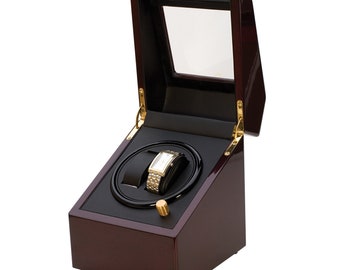 Automatic Double Watch Winder Wooden Dark Lacquered Finish Storage Display