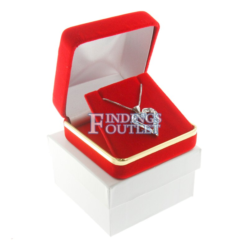 Red Velvet Charm Pendant Earring Box Display Jewelry Gift Box Gold Trim Style