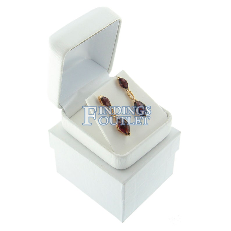 White Faux Leather Stud Earring Box Display Jewelry Gift Box Classic Style